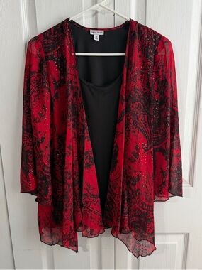 Rebecca Malone red black attached tank blouse size medium